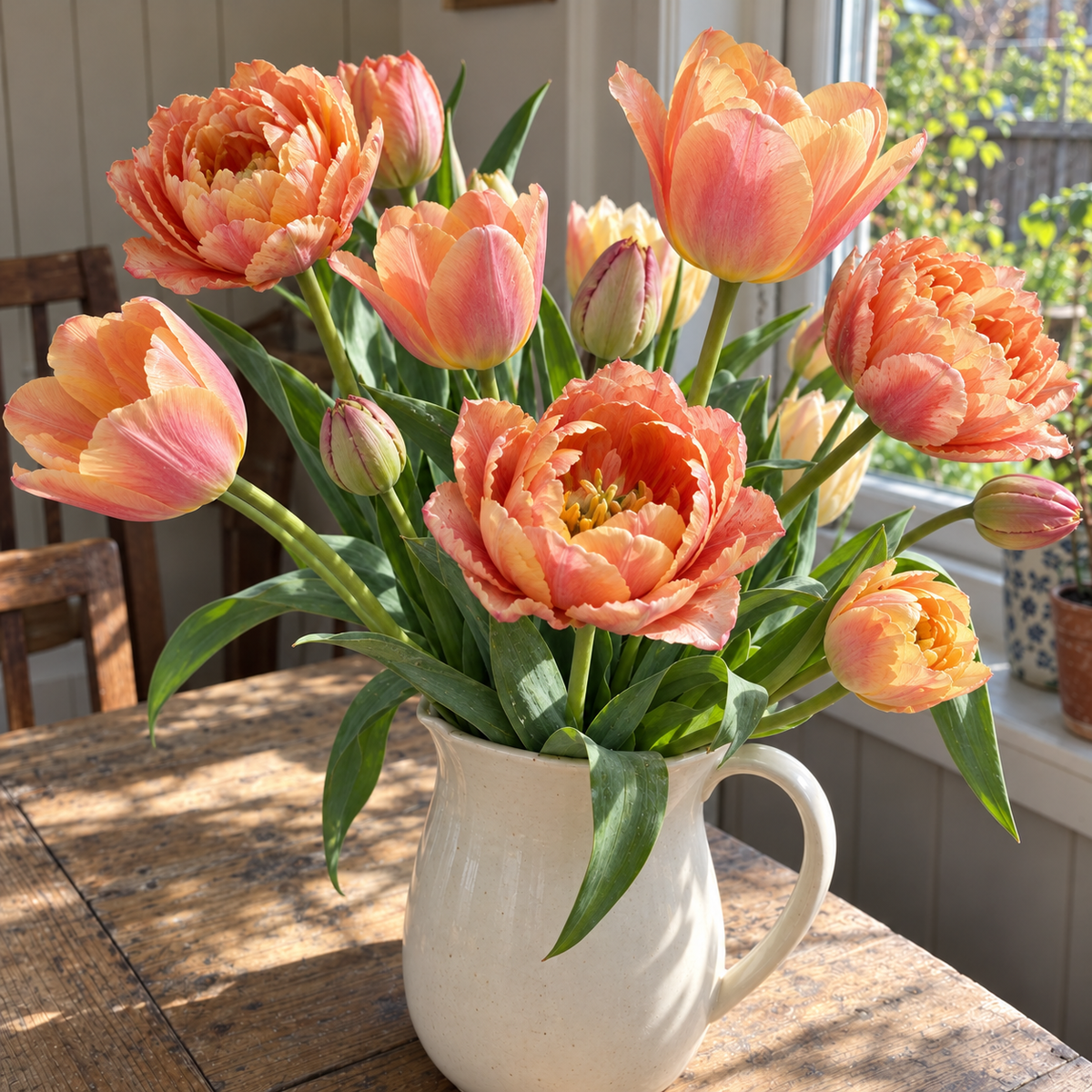 Illustrative Apricot Glow tulip collection — flower detail