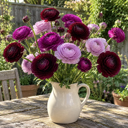 Illustrative Blackberry Velvet — Ranunculus Collection — garden or vase arrangement