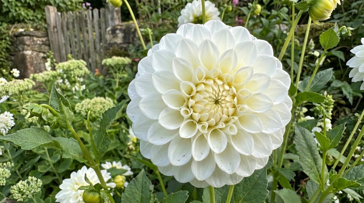 Dahlia 'Snowflake' – dahlia tubers, product photo 2 (Harding & Bloom)