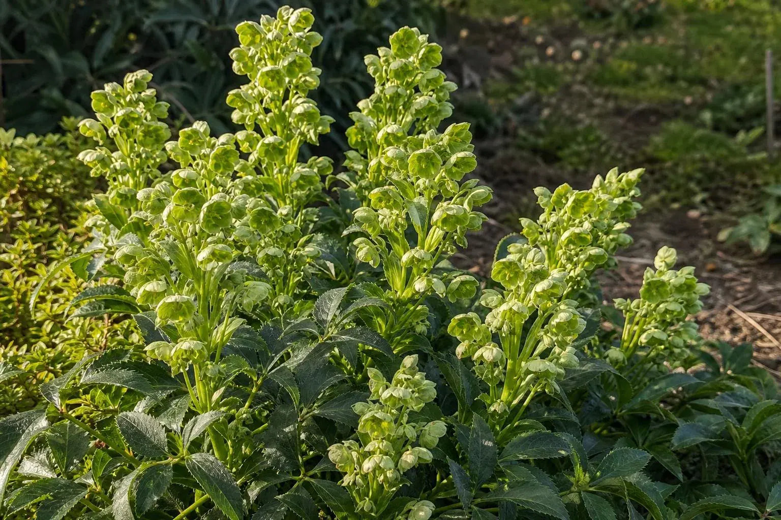 Helleborus argutifolius (Holly-Leaved Hellebore) – perennial garden photograph 4